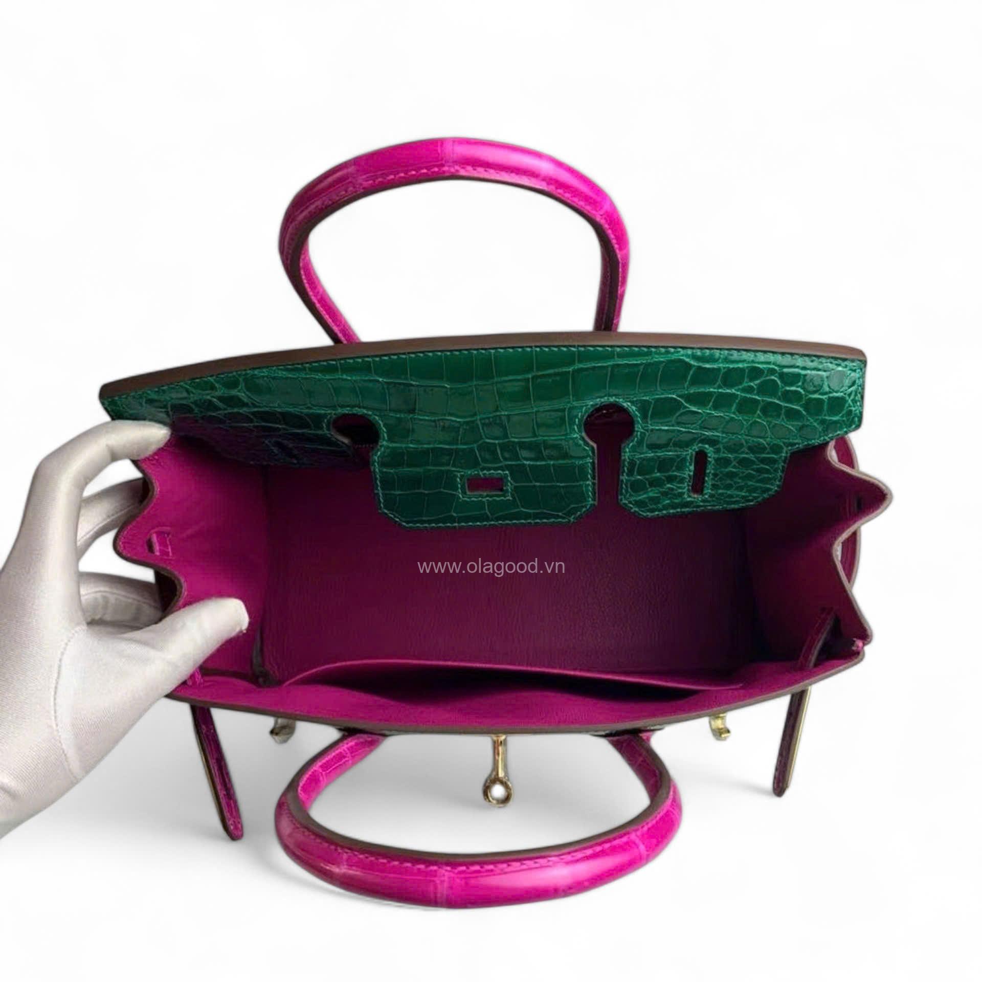Túi xách Hermes Birkin da cá sấu phối xanh hồng size 30 - HBXH022S - Hình ảnh 10