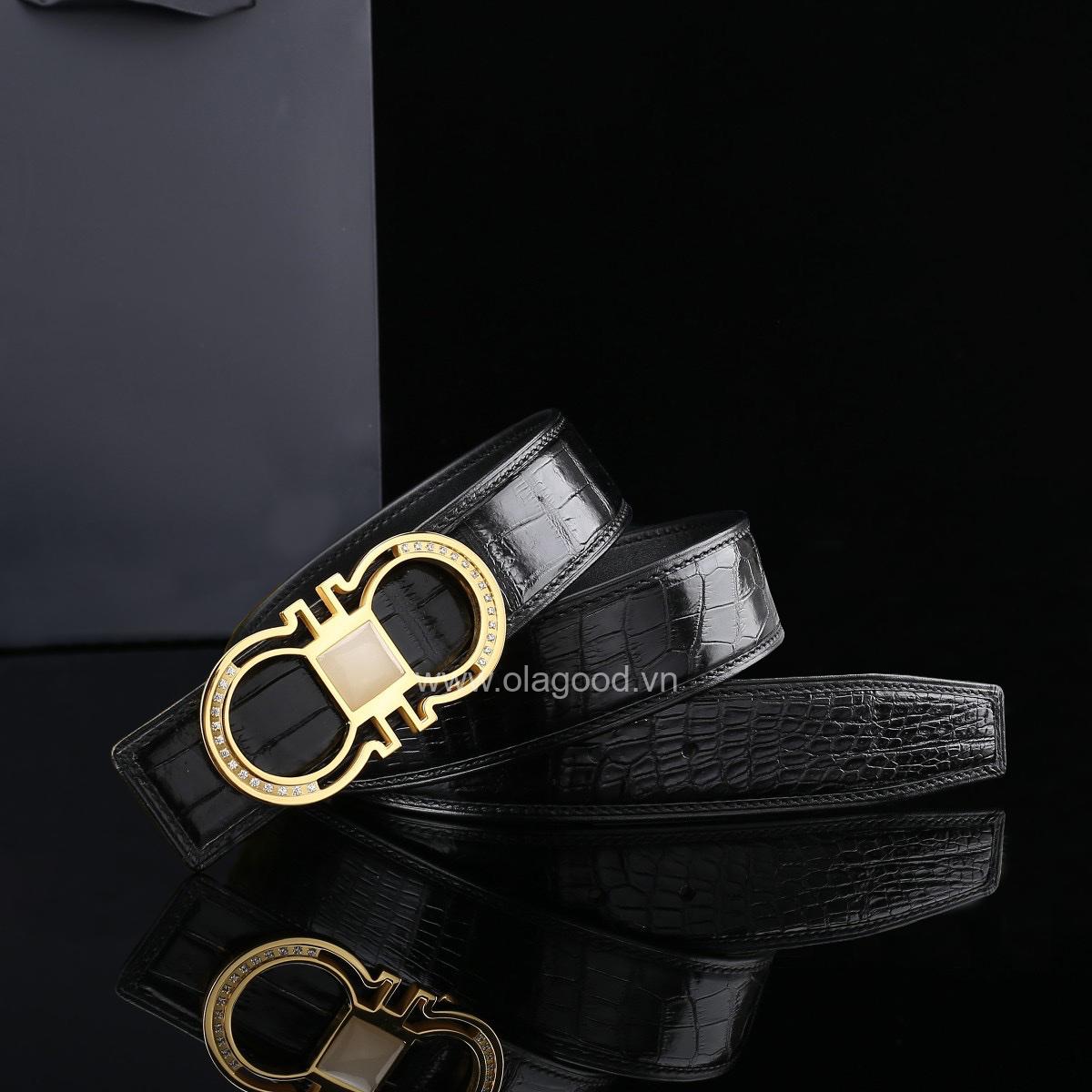 Dây nịt cá sấu chính hãng - Khóa mạ vàng 24K - TLV013S