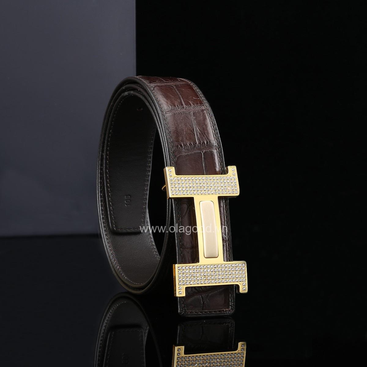 Thắt lưng nam cá sấu xịn - Khóa mạ vàng 24K - TLV011S - Hình ảnh 4