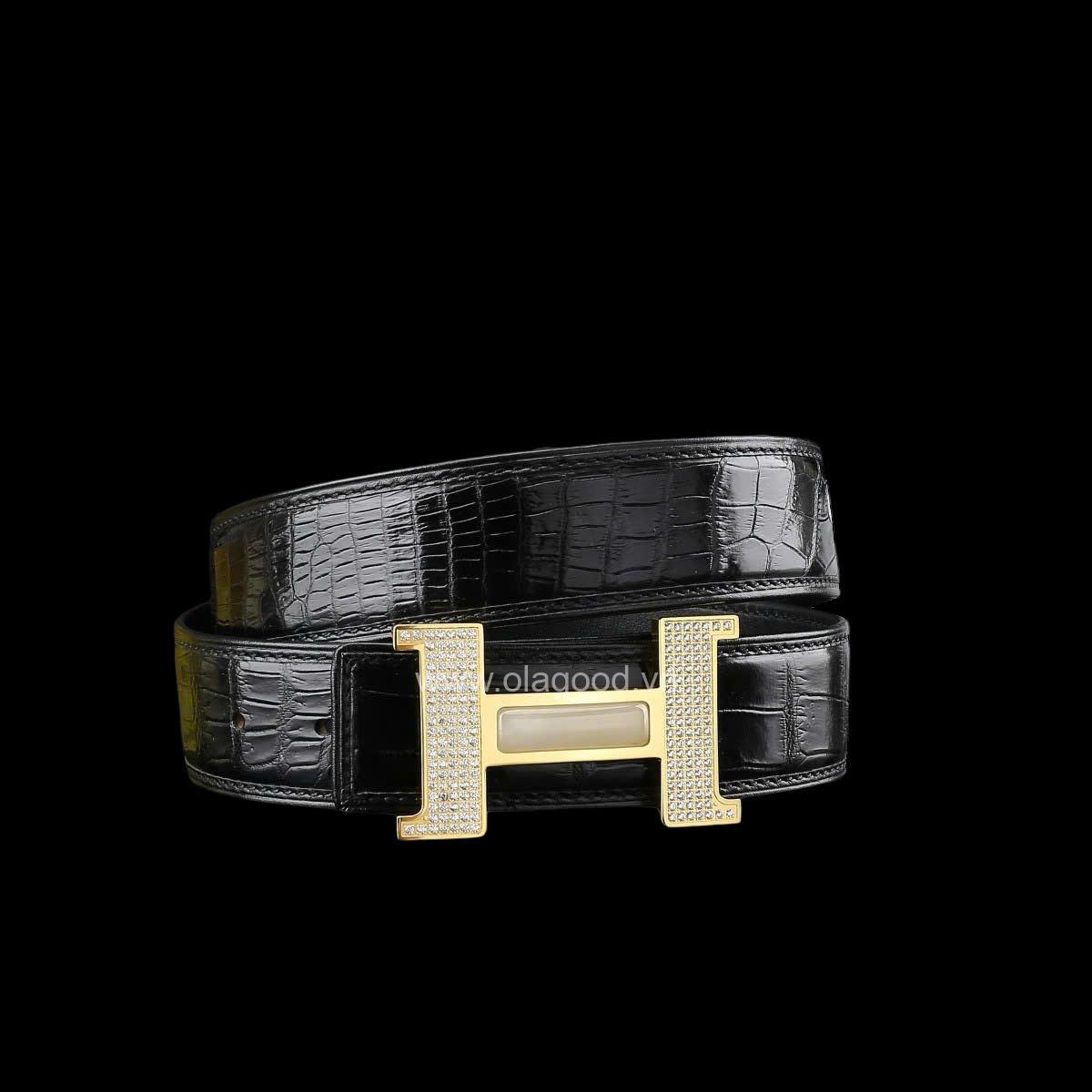 Thắt lưng nam cá sấu xịn - Khóa mạ vàng 24K - TLV011S - Hình ảnh 8