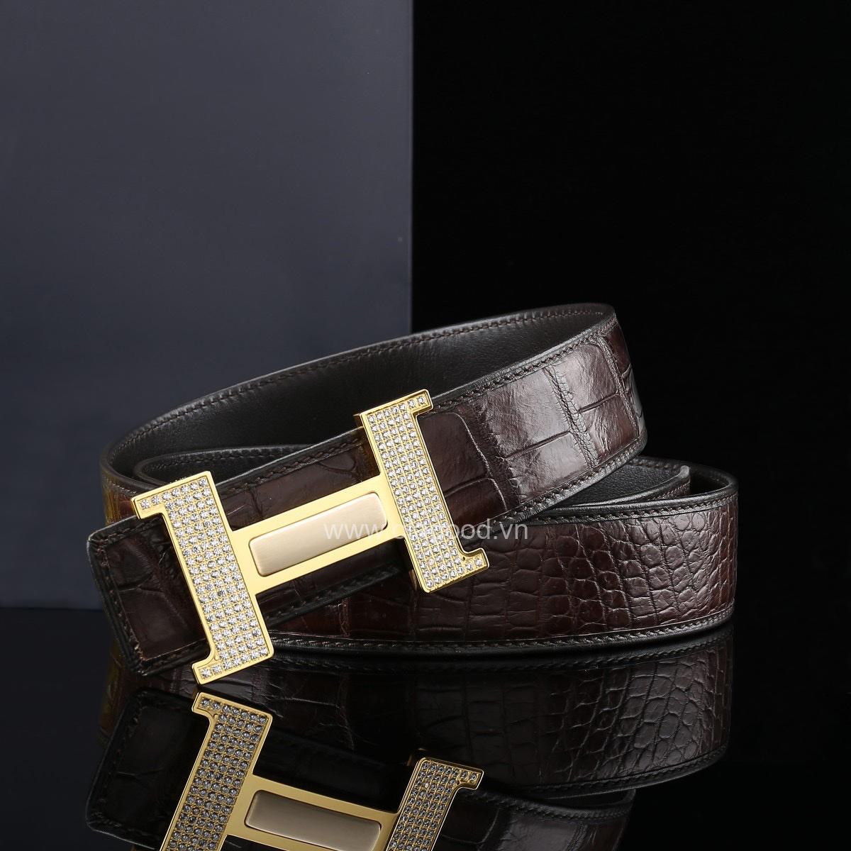 Thắt lưng nam cá sấu xịn - Khóa mạ vàng 24K - TLV011S - Hình ảnh 2