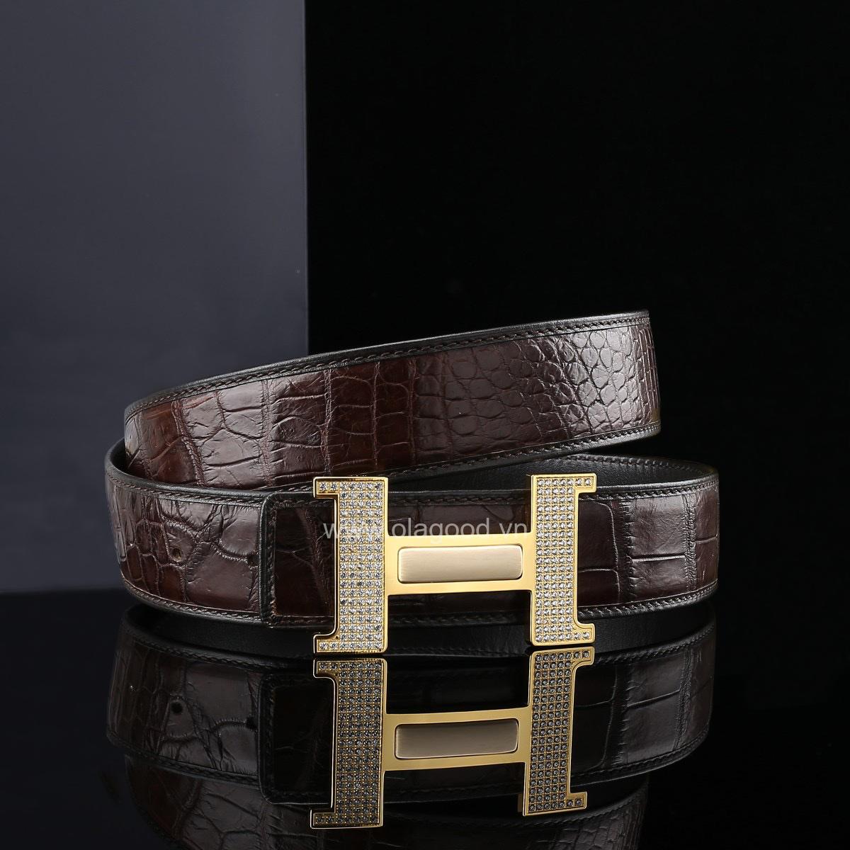 Thắt lưng nam cá sấu xịn - Khóa mạ vàng 24K - TLV011S - Hình ảnh 3