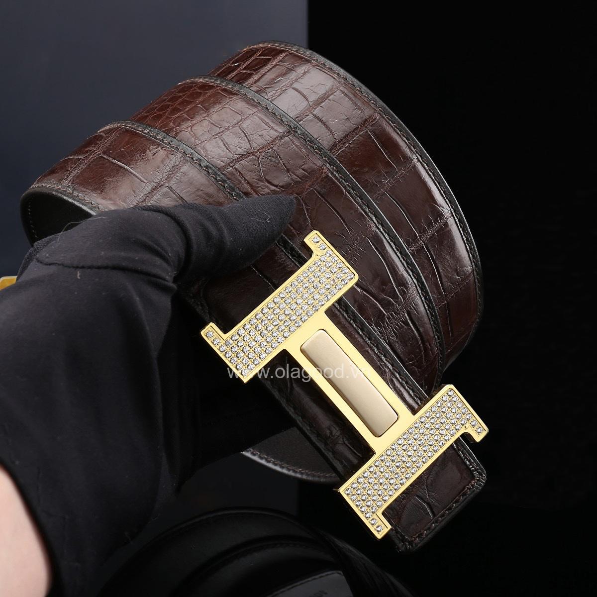 Thắt lưng nam cá sấu xịn - Khóa mạ vàng 24K - TLV011S - Hình ảnh 5