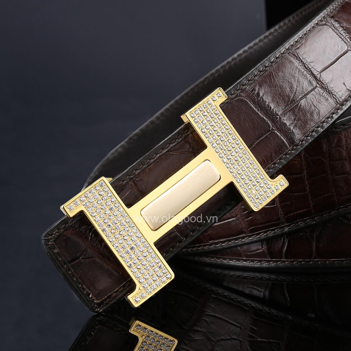 Thắt lưng nam cá sấu xịn - Khóa mạ vàng 24K - TLV011S - Hình ảnh 6