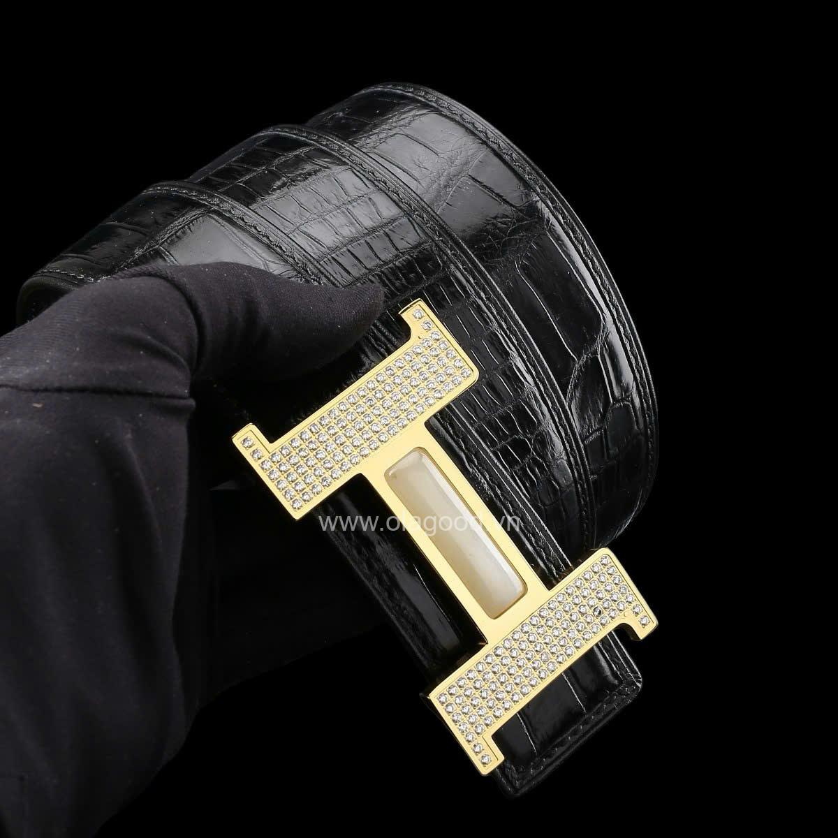 Thắt lưng nam cá sấu xịn - Khóa mạ vàng 24K - TLV011S - Hình ảnh 11