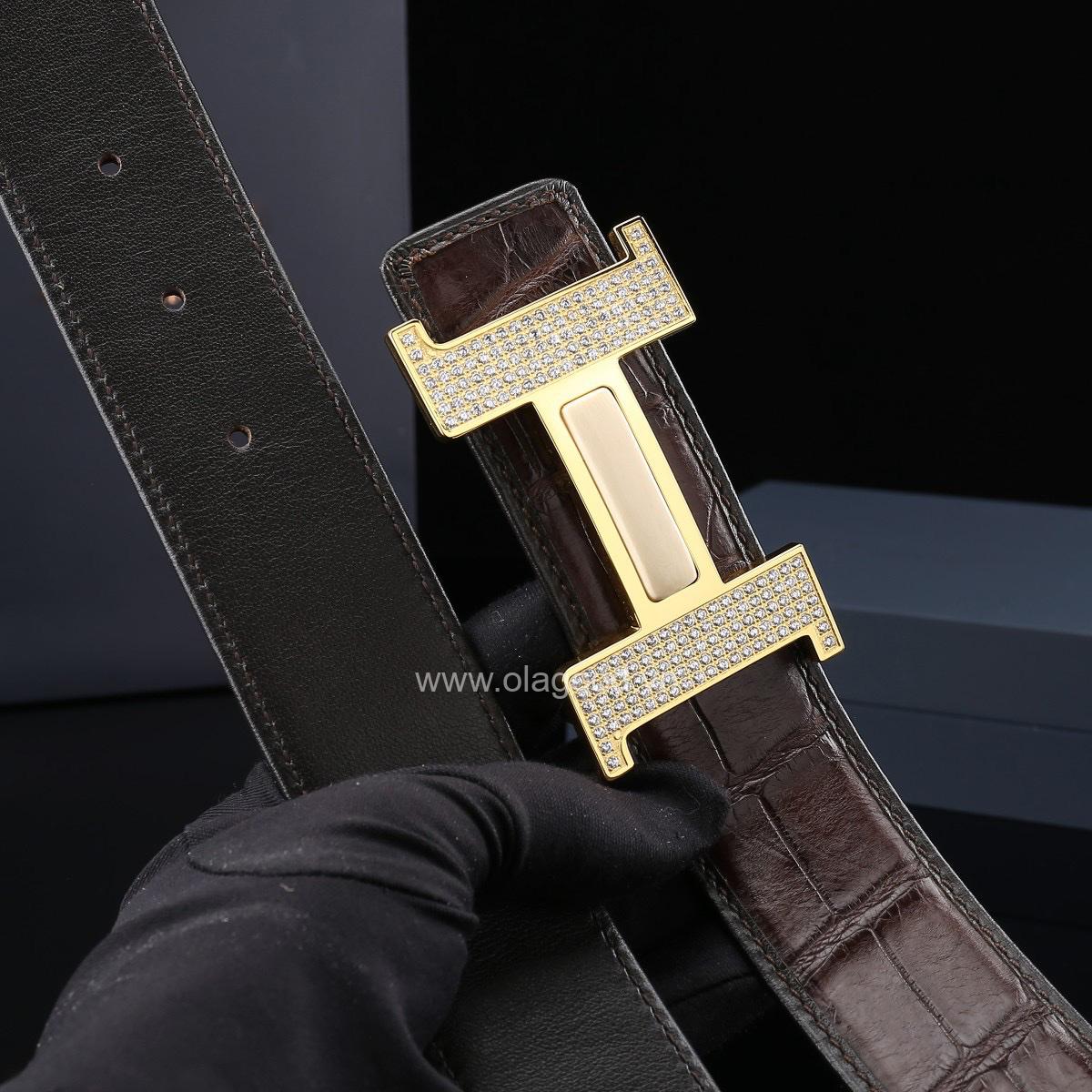 Thắt lưng nam cá sấu xịn - Khóa mạ vàng 24K - TLV011S - Hình ảnh 7