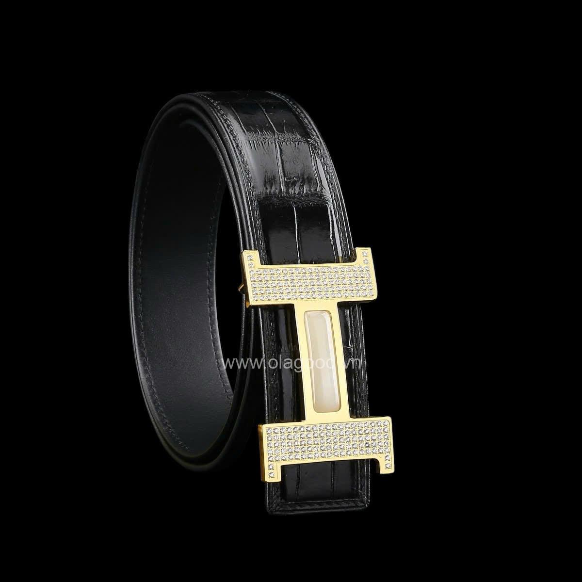 Thắt lưng nam cá sấu xịn - Khóa mạ vàng 24K - TLV011S - Hình ảnh 12