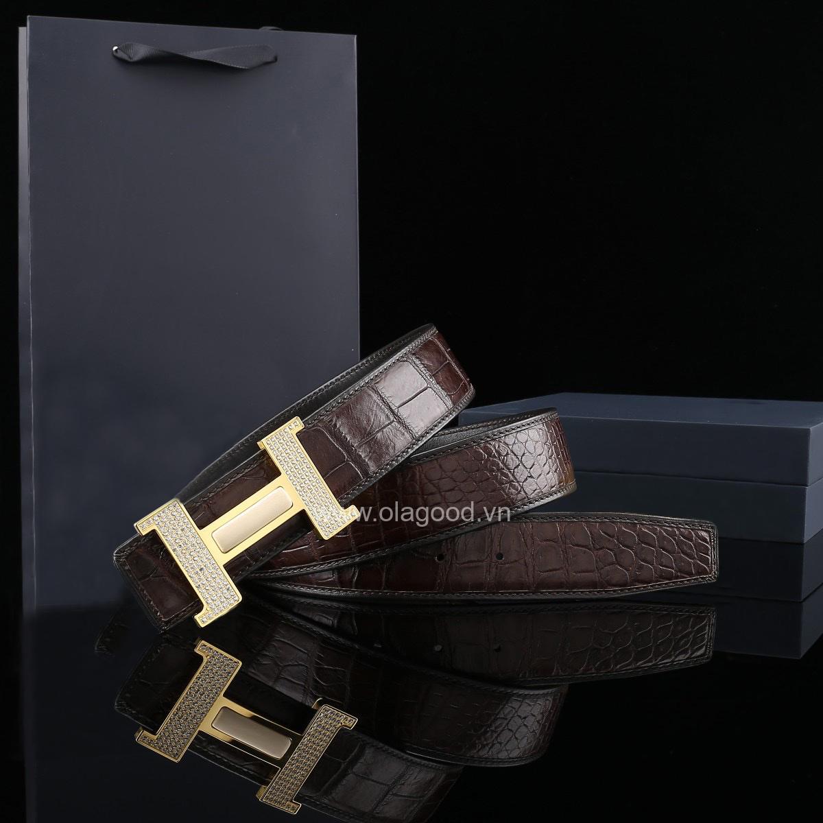 Thắt lưng nam cá sấu xịn - Khóa mạ vàng 24K - TLV011S