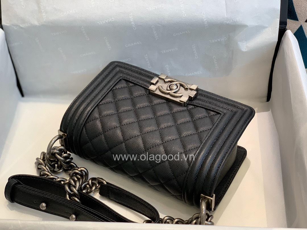 Chanel Boy size 20 màu đen khóa bạc cổ - CNB027 - Hình ảnh 8
