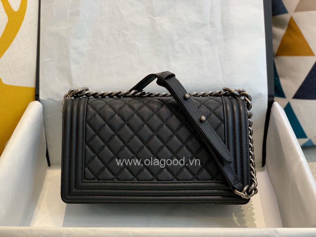 Chanel Boy size 25 màu đen khóa bạc cổ - CNB028 - Hình ảnh 3