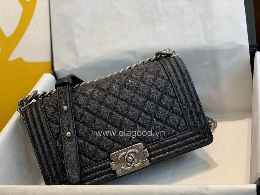 Chanel Boy size 25 màu đen khóa bạc cổ - CNB028 - Hình ảnh 4