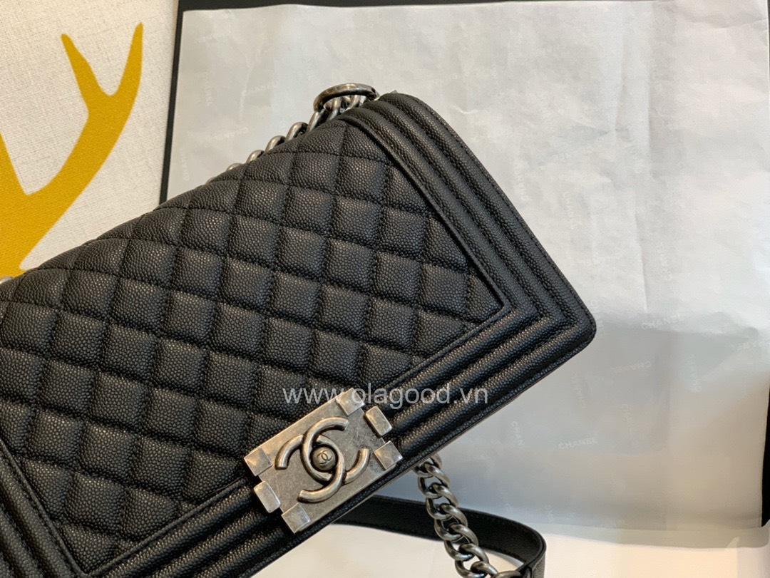 Chanel Boy size 25 màu đen khóa bạc cổ - CNB028 - Hình ảnh 5