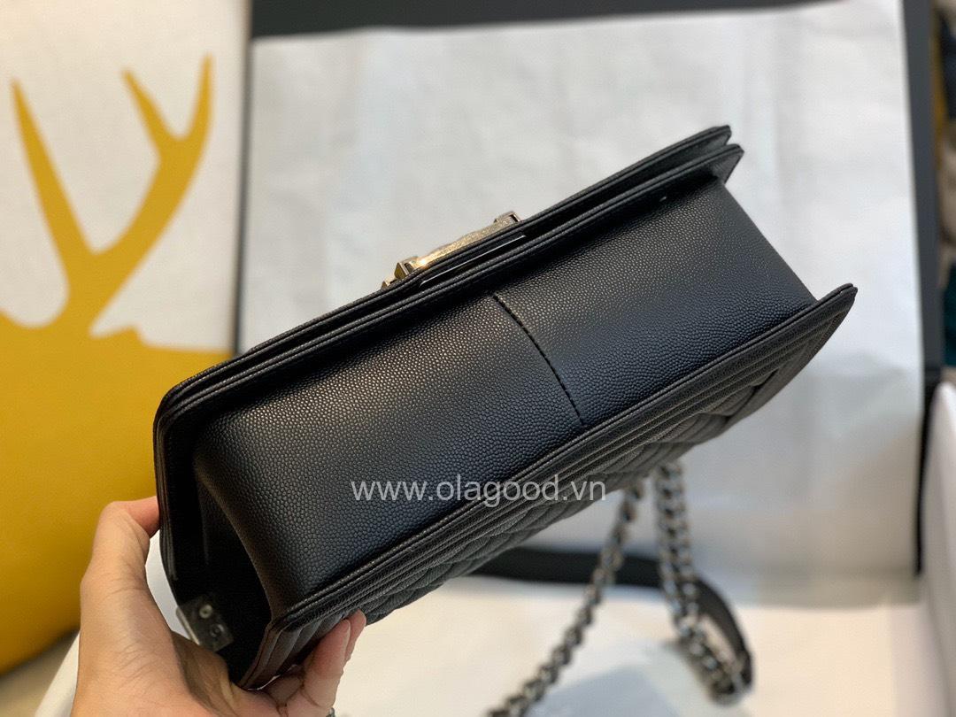 Chanel Boy size 25 màu đen khóa bạc cổ - CNB028 - Hình ảnh 7