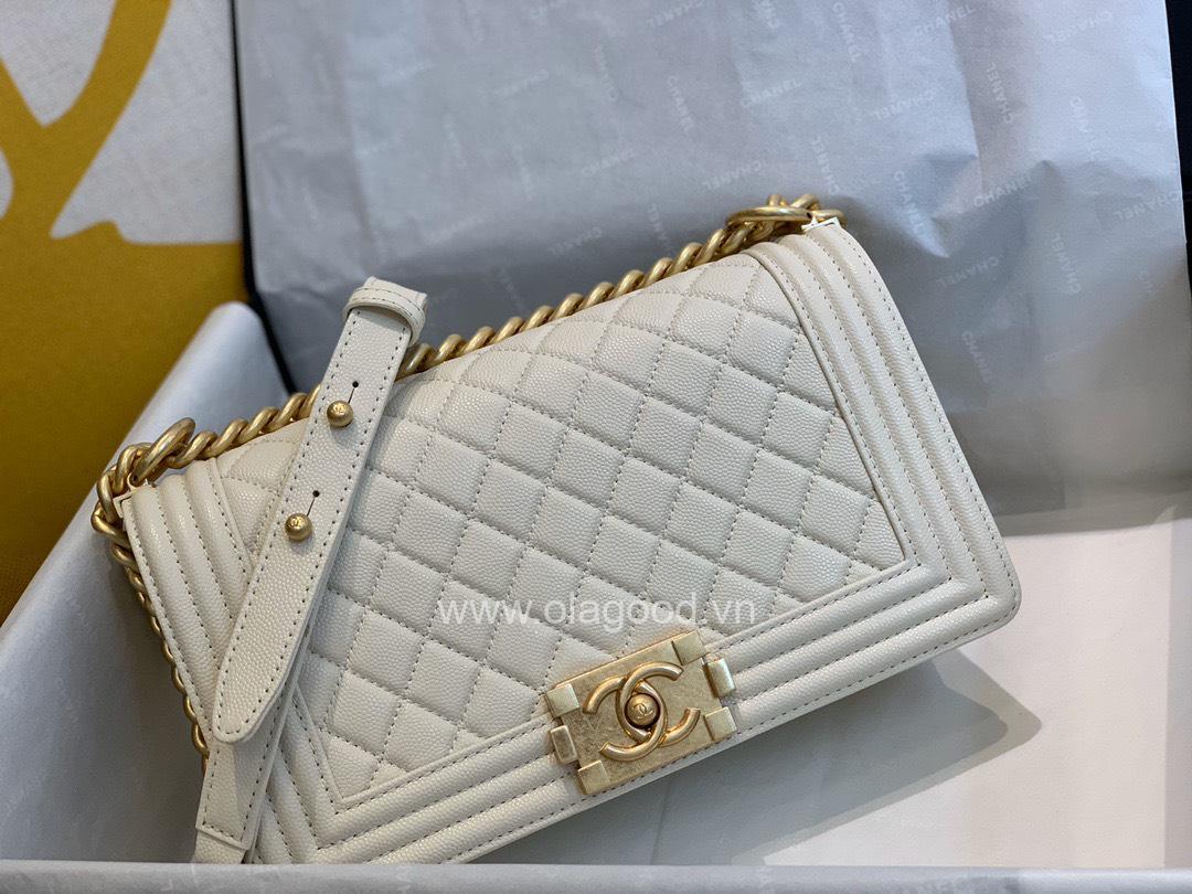 Chanel Boy size 25 màu trắng sữa khóa vàng - CNB022 - Hình ảnh 2