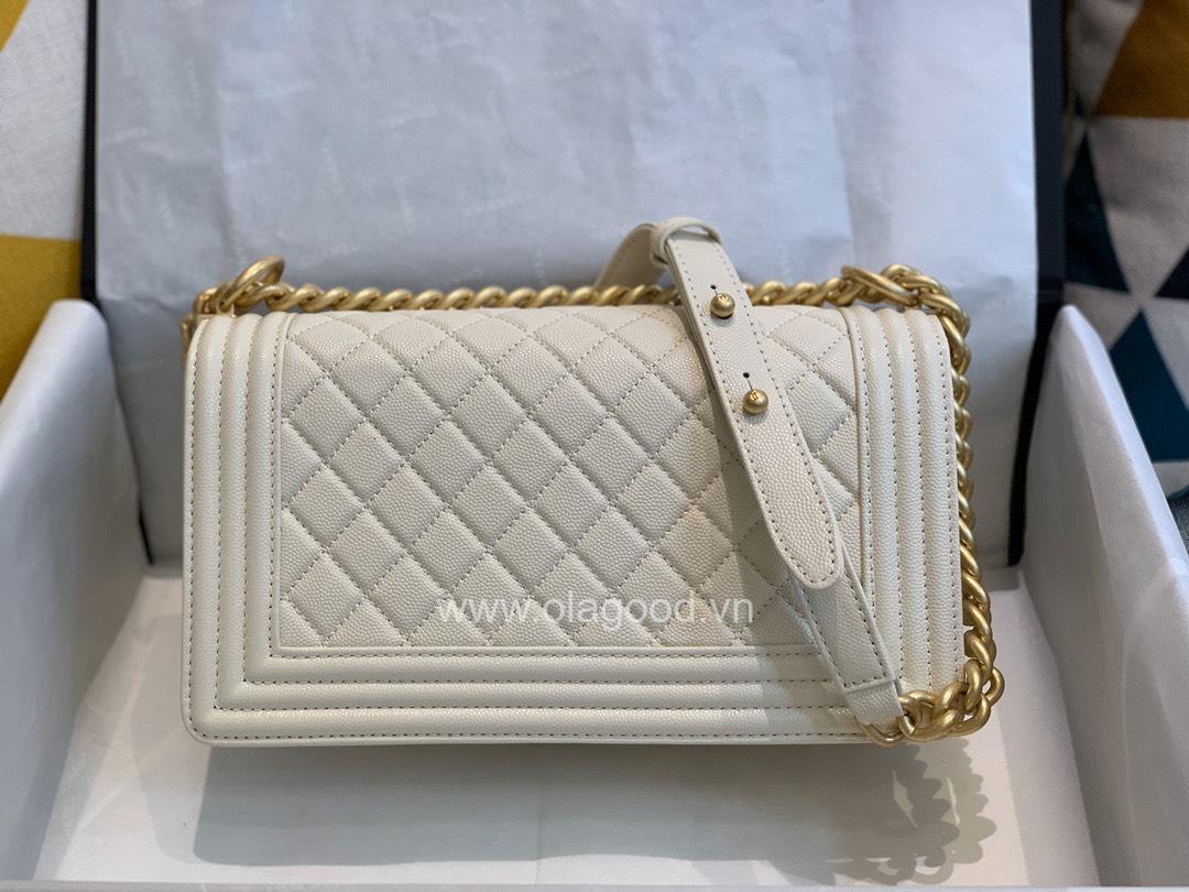 Chanel Boy size 25 màu trắng sữa khóa vàng - CNB022 - Hình ảnh 3