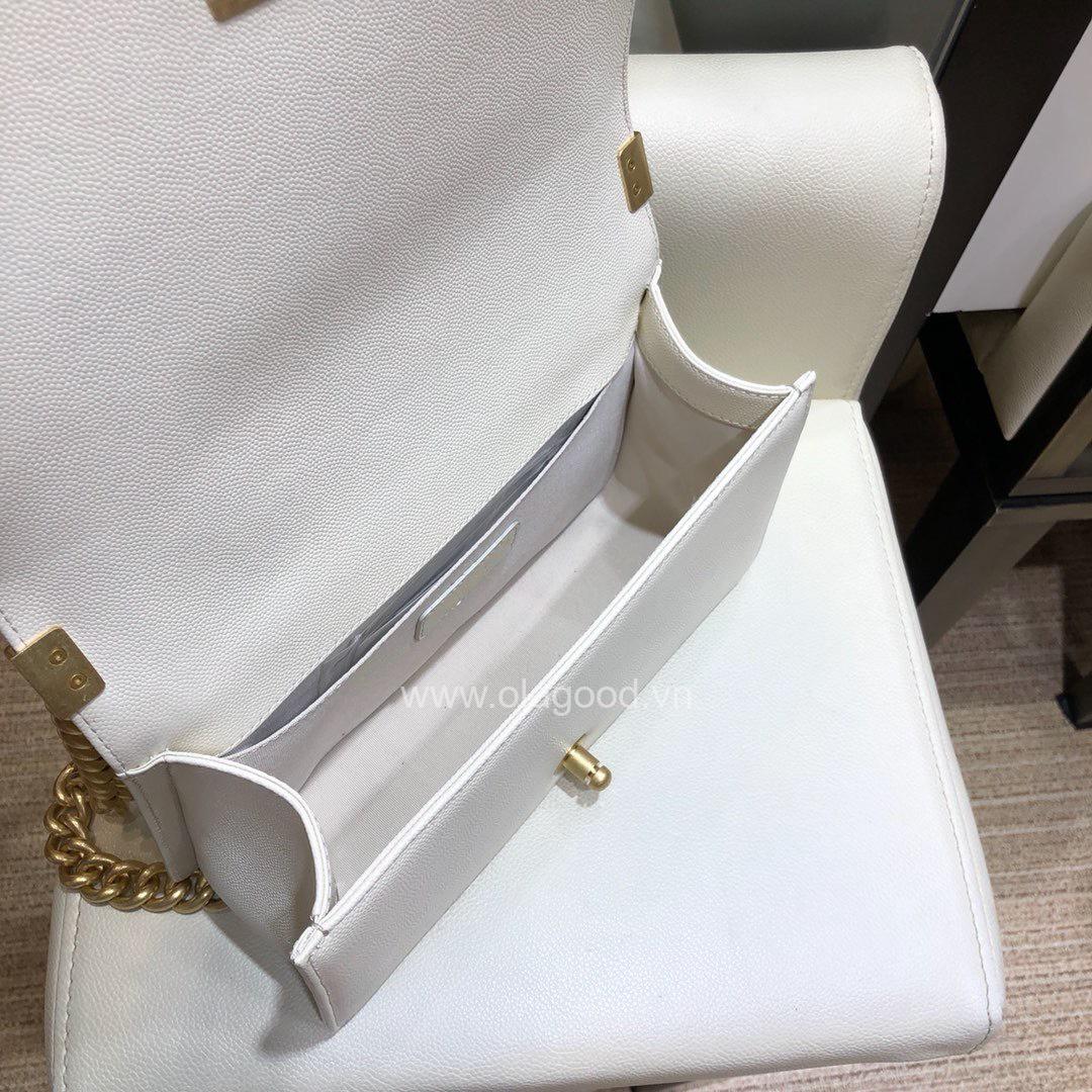 Chanel Boy size 25 màu trắng sữa khóa vàng - CNB022 - Hình ảnh 7