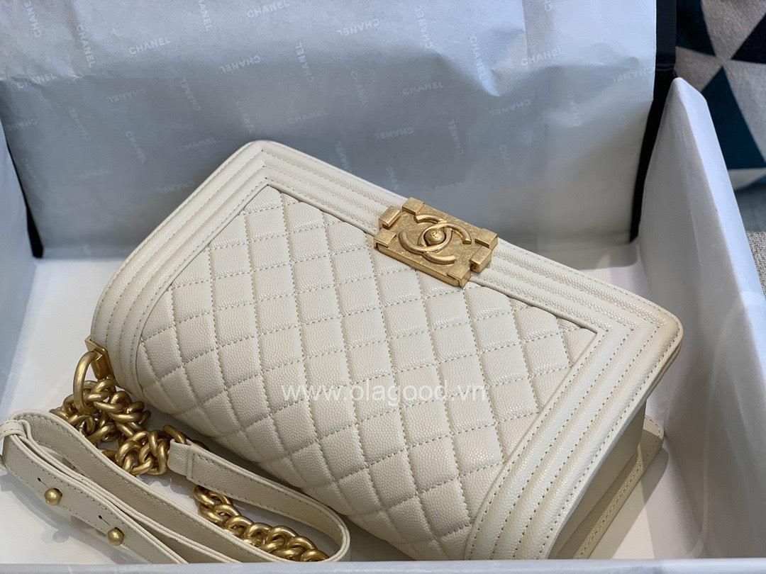 Chanel Boy size 25 màu trắng sữa khóa vàng - CNB022 - Hình ảnh 8