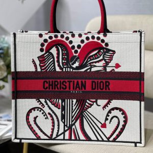 Túi Medium Dior Book Tote Latte Multicolor Cupidon Embroidery- DOBT022