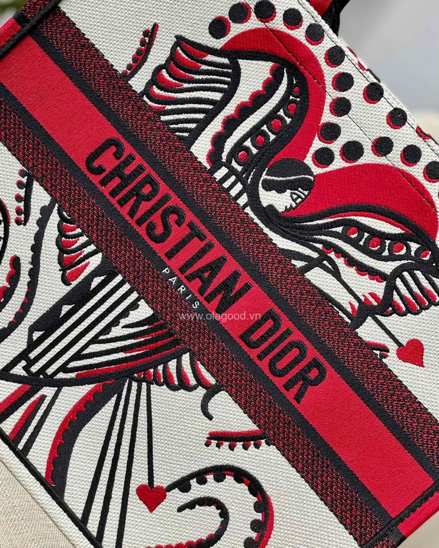 Túi Medium Dior Book Tote Latte Multicolor Cupidon Embroidery- DOBT022 - Hình ảnh 5