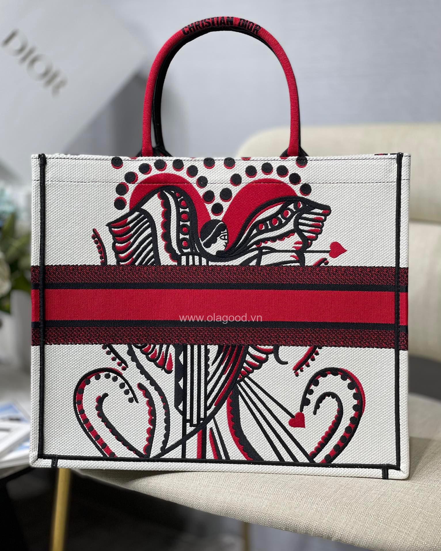 Túi Medium Dior Book Tote Latte Multicolor Cupidon Embroidery- DOBT022 - Hình ảnh 3