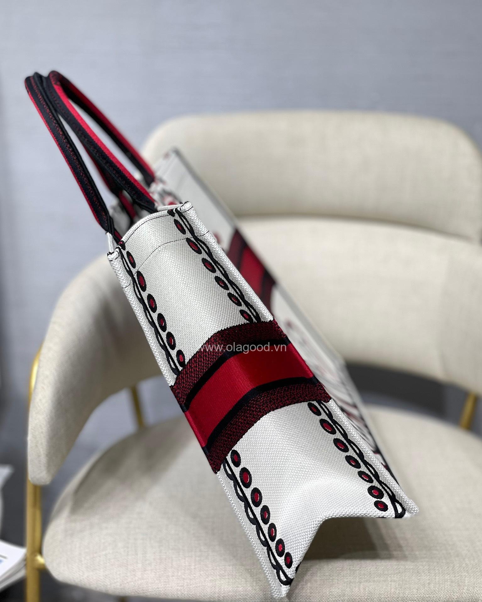 Túi Medium Dior Book Tote Latte Multicolor Cupidon Embroidery- DOBT022 - Hình ảnh 8