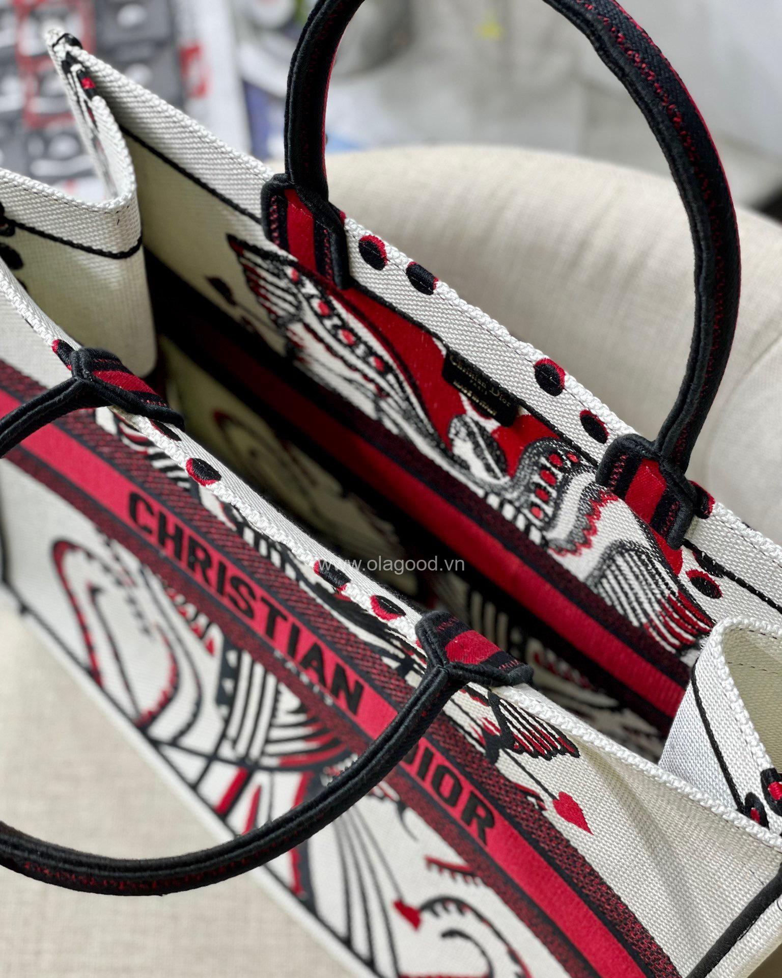 Túi Medium Dior Book Tote Latte Multicolor Cupidon Embroidery- DOBT022 - Hình ảnh 10