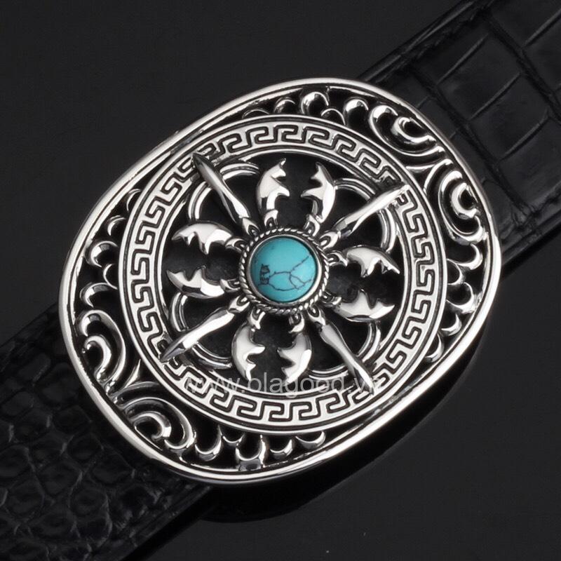 Đầu thắt lưng hình trứng đá xanh lục bạc ý 925 - KB0110