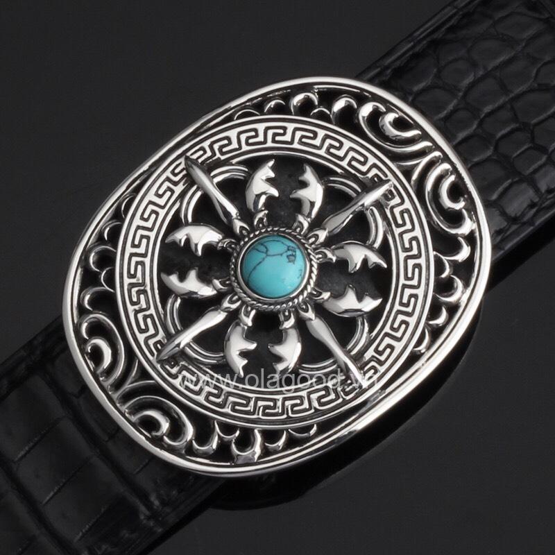 Đầu thắt lưng hình trứng đá xanh lục bạc ý 925 - KB0110 - Hình ảnh 3