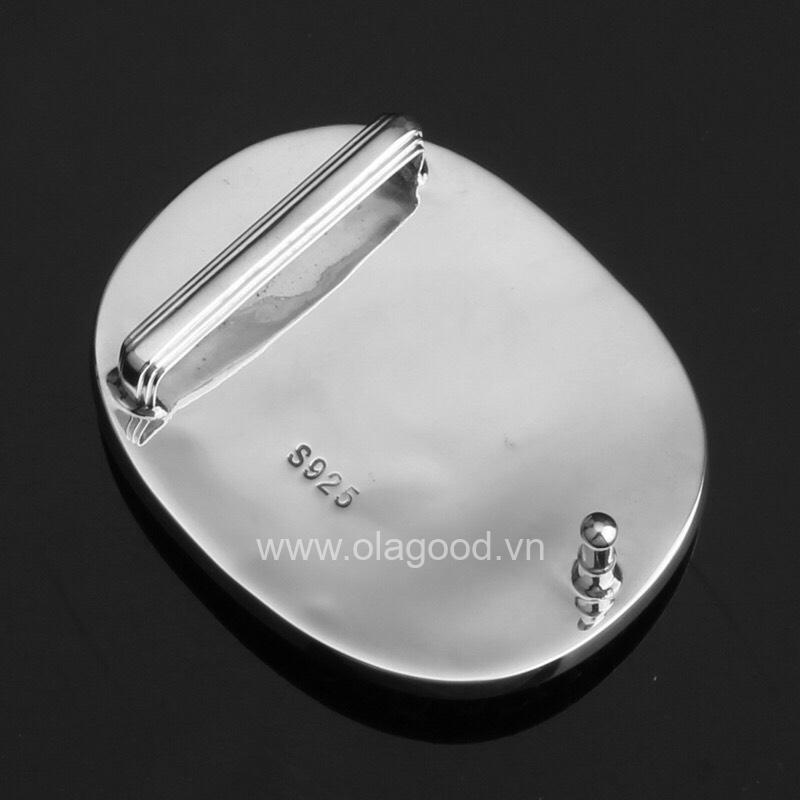 Đầu thắt lưng hình trứng đá xanh lục bạc ý 925 - KB0110 - Hình ảnh 6