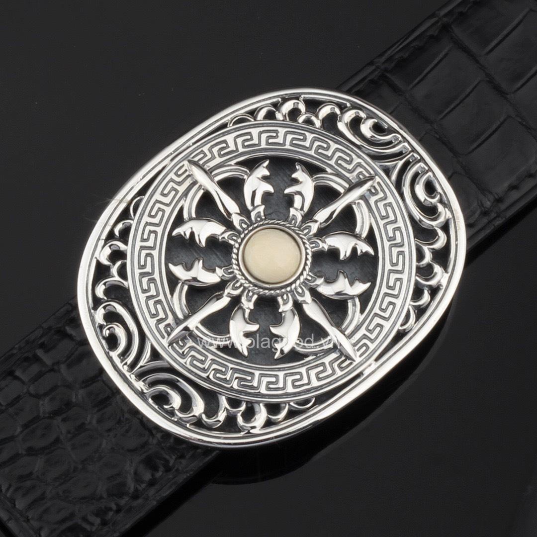 Đầu thắt lưng hình trứng thập tự kim cương ngà voi bạc ý 925 - KB0111