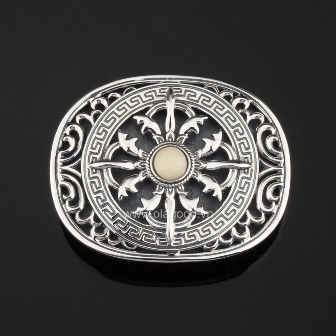 Đầu thắt lưng hình trứng thập tự kim cương ngà voi bạc ý 925 - KB0111 - Hình ảnh 2