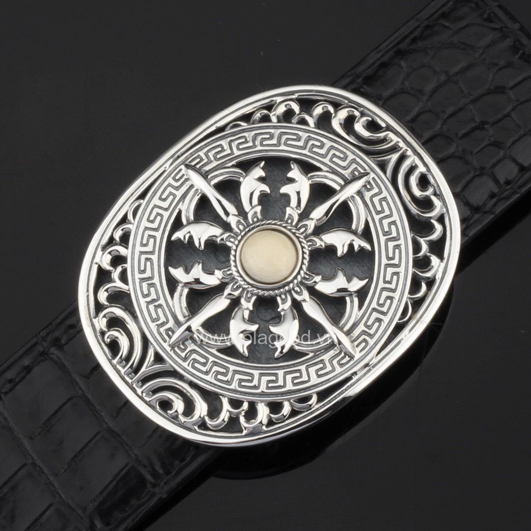 Đầu thắt lưng hình trứng thập tự kim cương ngà voi bạc ý 925 - KB0111 - Hình ảnh 3