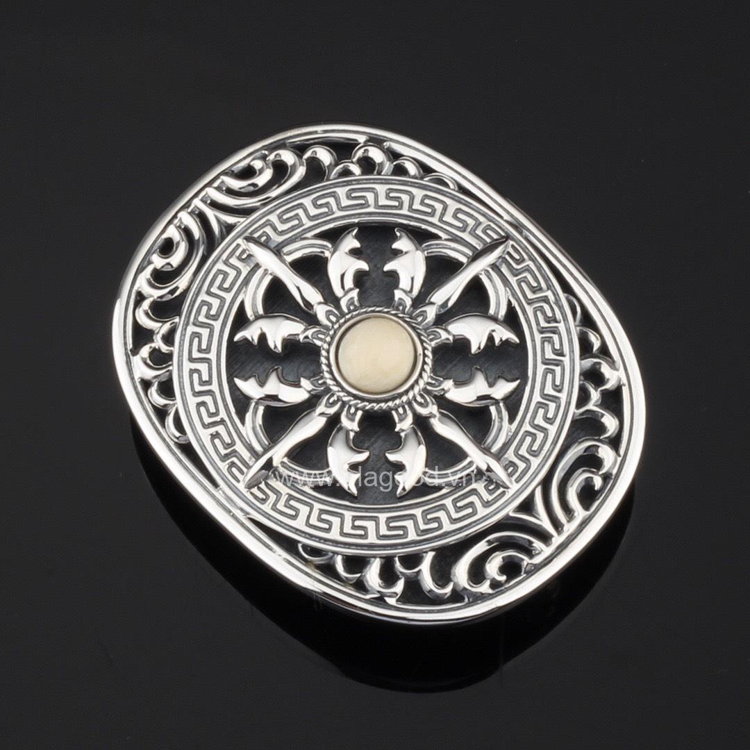 Đầu thắt lưng hình trứng thập tự kim cương ngà voi bạc ý 925 - KB0111 - Hình ảnh 4