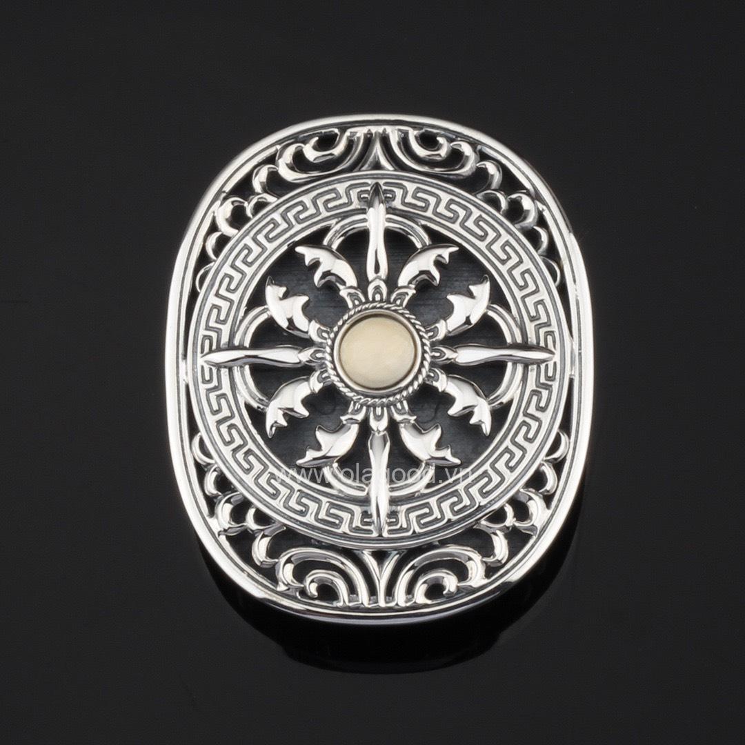 Đầu thắt lưng hình trứng thập tự kim cương ngà voi bạc ý 925 - KB0111 - Hình ảnh 5