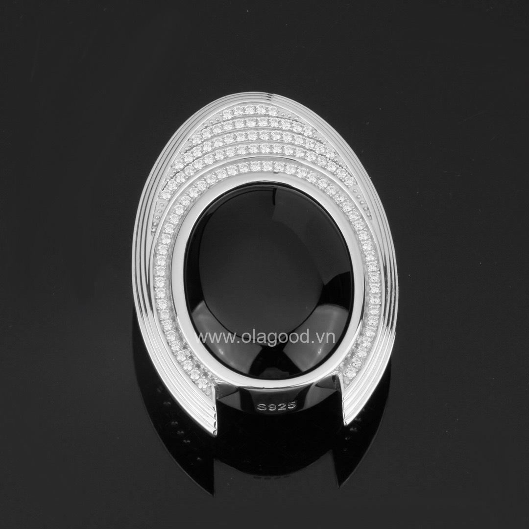 Khóa dây lưng mặt đá đen mã não bạc ý 925 - KB0122 - Hình ảnh 4