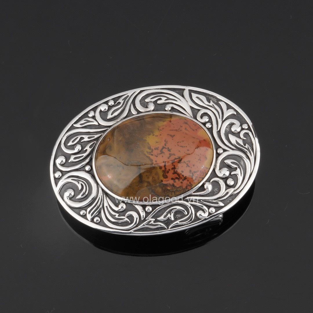 Khóa thắt lưng đá mã não đỏ bạc ý 925 - KB0124