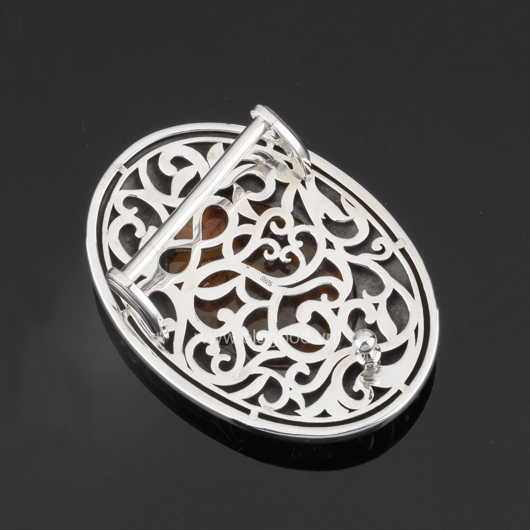 Khóa thắt lưng đá mã não đỏ bạc ý 925 - KB0124 - Hình ảnh 5