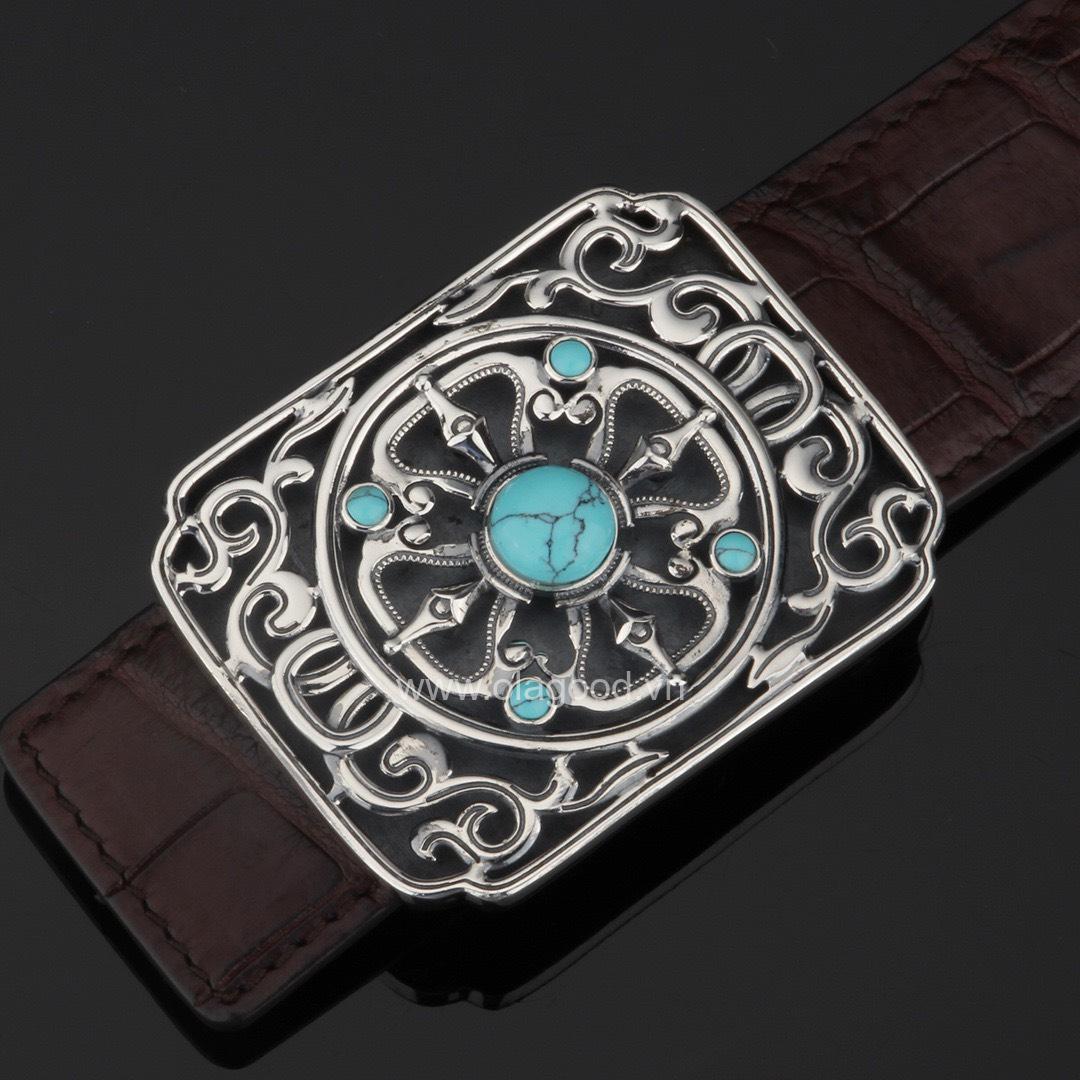 Mặt dây lưng hình vuông màu xanh lục cây thập tự bạc ý 925 - KB017