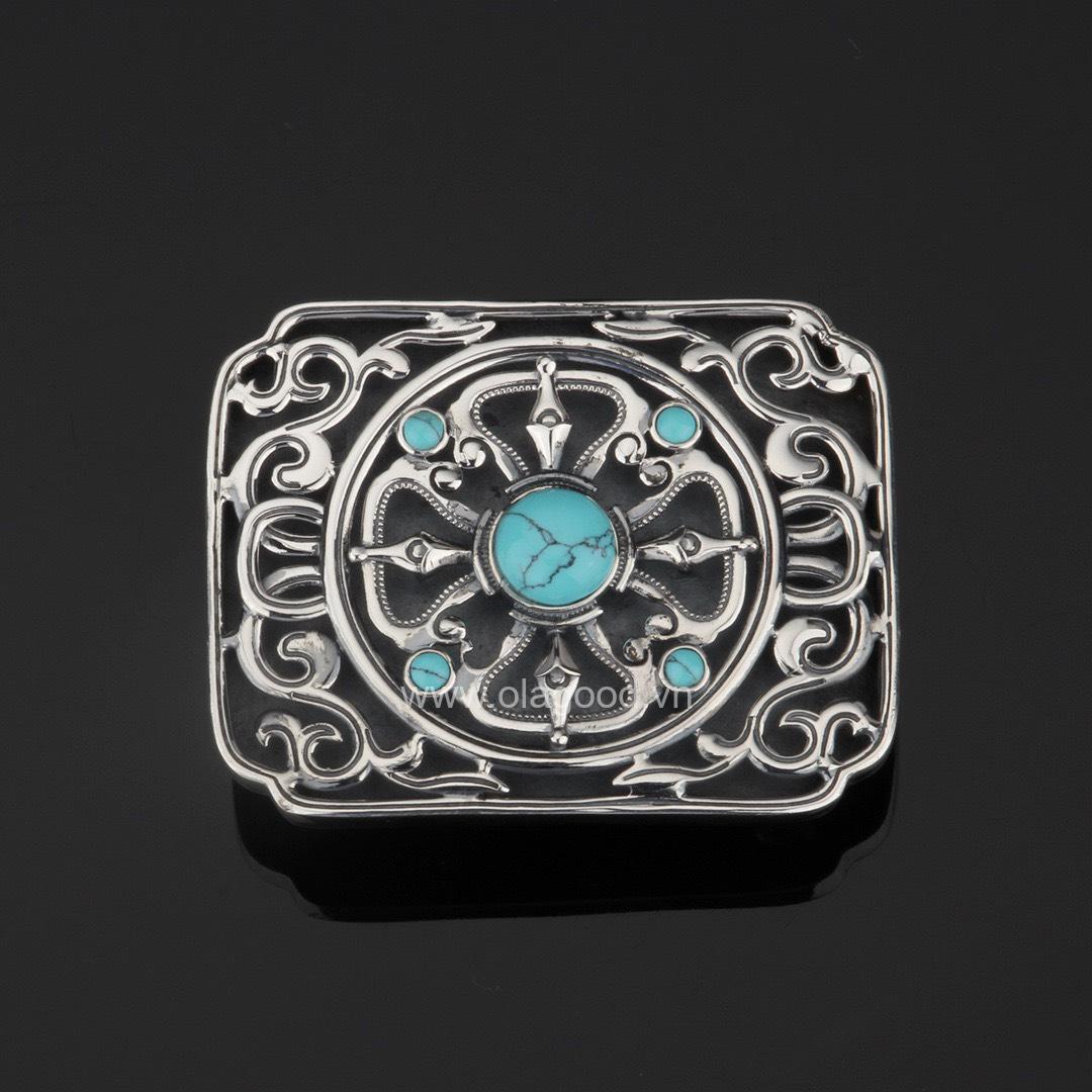 Mặt dây lưng hình vuông màu xanh lục cây thập tự bạc ý 925 - KB017 - Hình ảnh 2