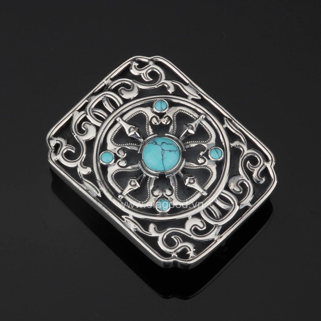 Mặt dây lưng hình vuông màu xanh lục cây thập tự bạc ý 925 - KB017 - Hình ảnh 4