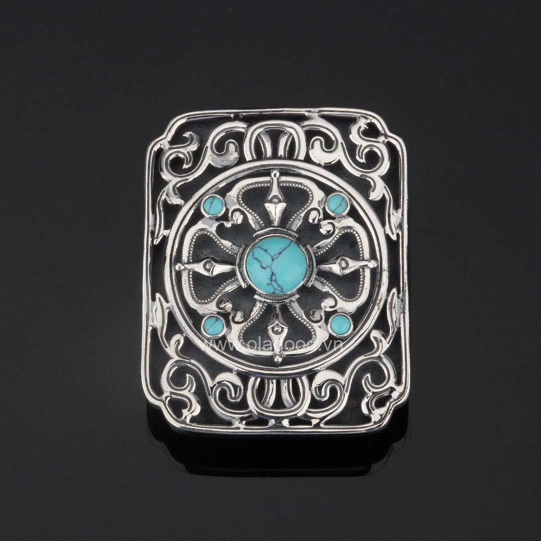 Mặt dây lưng hình vuông màu xanh lục cây thập tự bạc ý 925 - KB017 - Hình ảnh 5