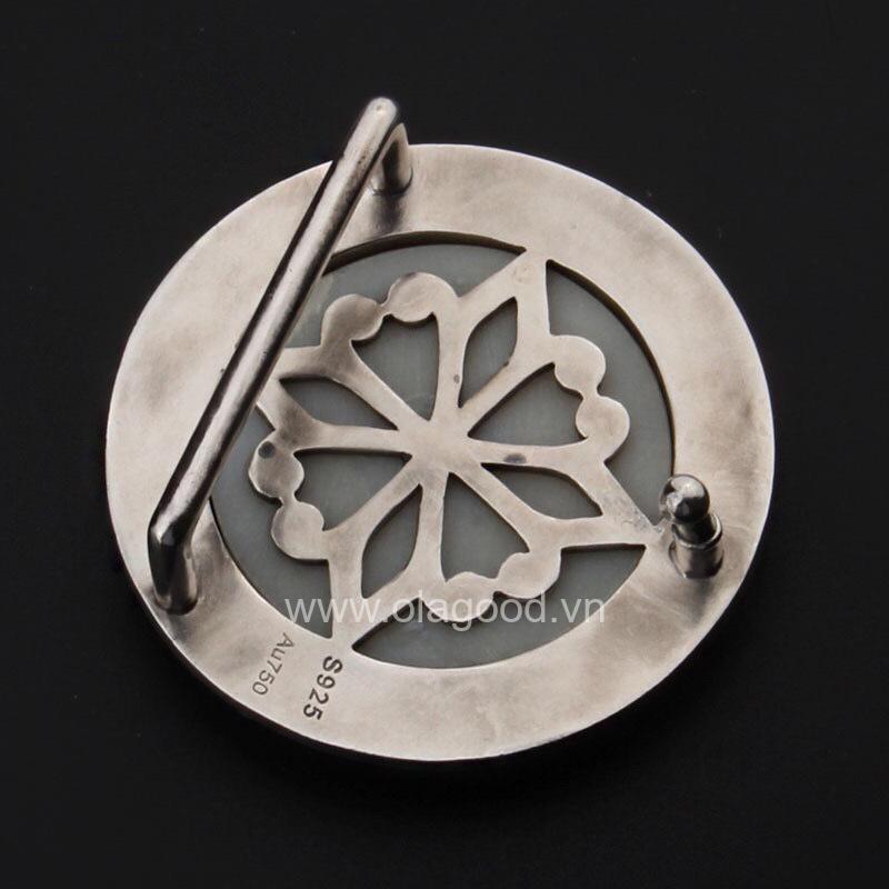 Mặt khóa dây lưng bạc ý 925 đính ngọc bích Hetian-Họa tiết vàng 18K - KB0113 - Hình ảnh 4