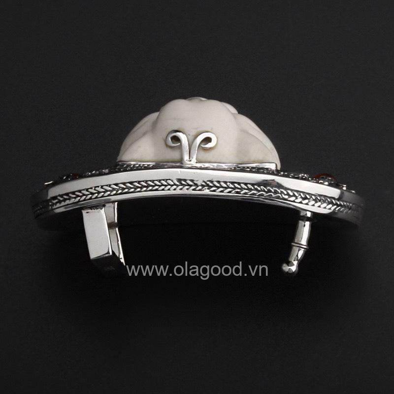 Mặt thắt lưng gắn ngà voi đầu hổ bạc ý 925 - KB0120 - Hình ảnh 6