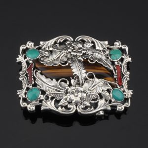 Mặt thắt lưng khảm đá mắt hổ bạc ý 925 - KB0132