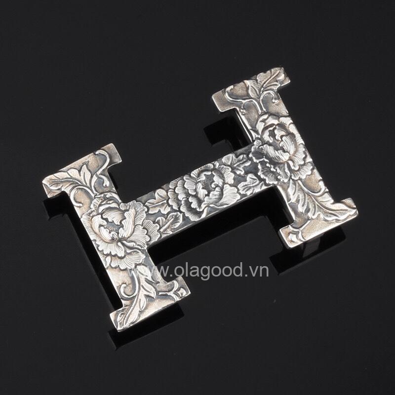 Khóa thắt lưng dòng H hoa mẫu đơn bạc ý 925 - KB0135