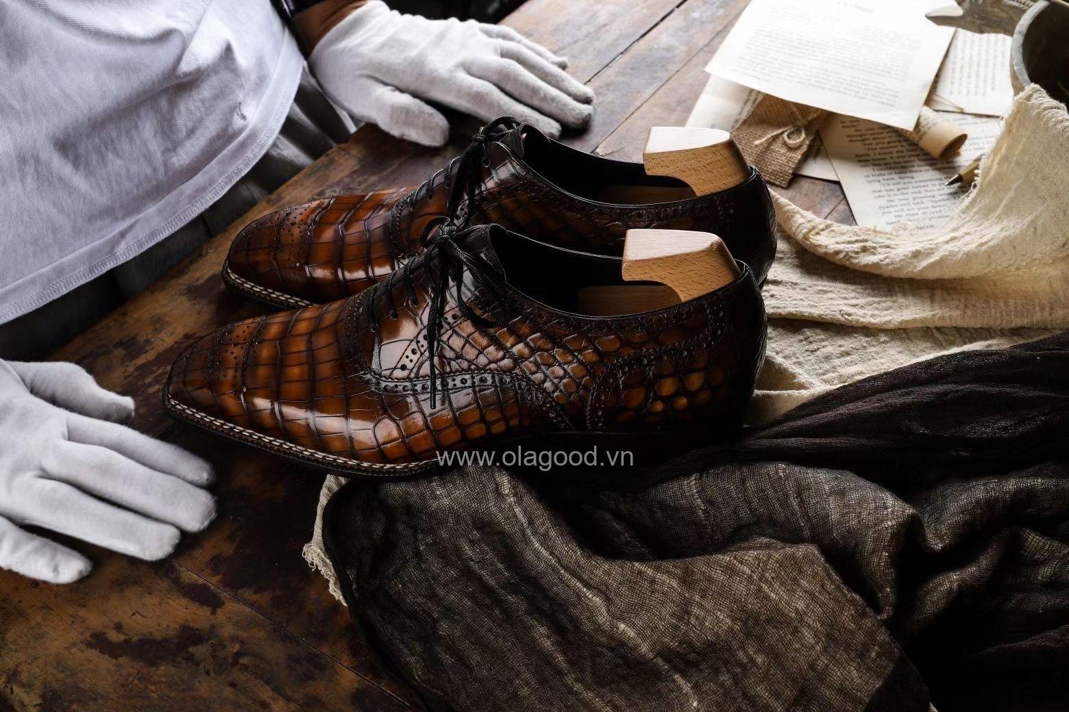 Giày nam da cá sấu – Cấu trúc Norwegian handmade - GNG0123S - Hình ảnh 10