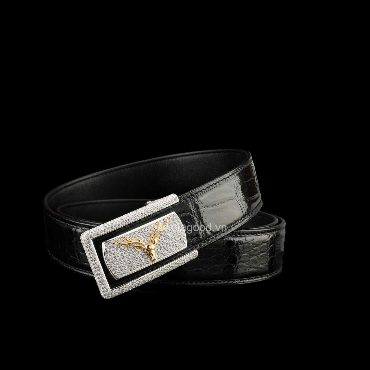 Thắt lưng da cá sấu - Khóa bạc Ý S925 cao cấp hình đầu hươu - Hình ảnh 3