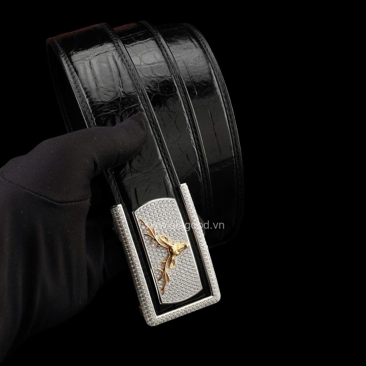 Thắt lưng da cá sấu - Khóa bạc Ý S925 cao cấp hình đầu hươu - Hình ảnh 4