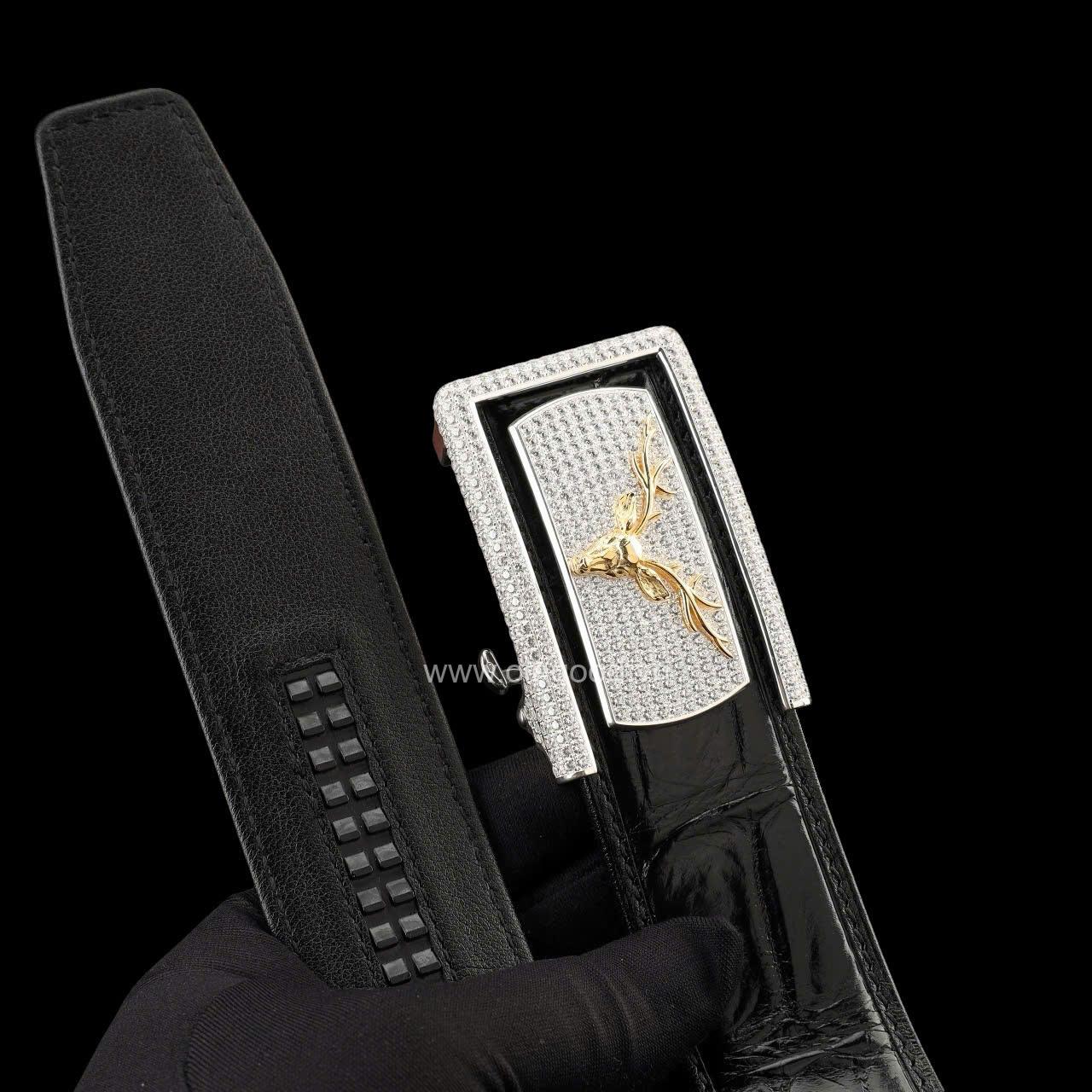 Thắt lưng da cá sấu - Khóa bạc Ý S925 cao cấp hình đầu hươu - Hình ảnh 7