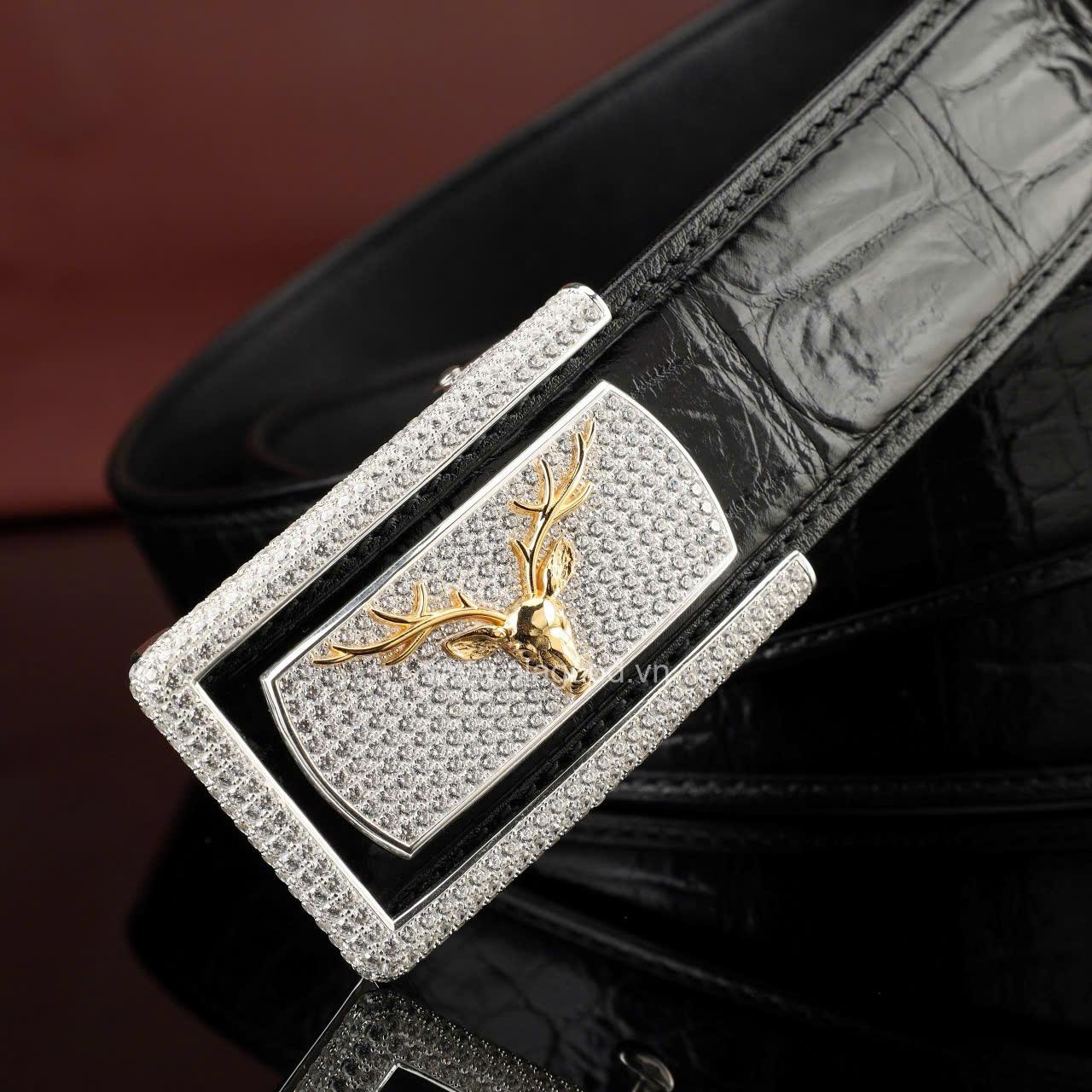 Thắt lưng da cá sấu - Khóa bạc Ý S925 cao cấp hình đầu hươu - Hình ảnh 6